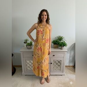 Mlle Gabrielle Yellow Floral Layered Hi-Lo Dress